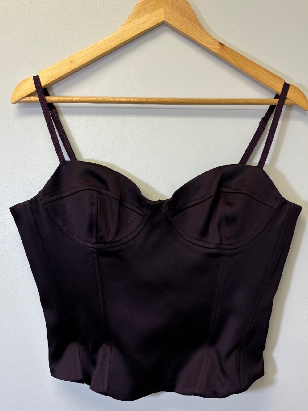 Aritzia Ten Whimsigoth Corset Satin Coquette Bustier Top Dark Plum Purple 12